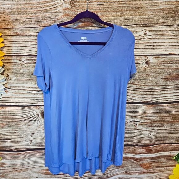 Hue top short Sleeve Women's large periwinkle Pre-owned - Picture 1 of 4